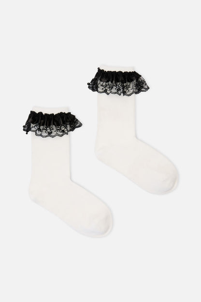 Black Friday - Contrast Lace Socks - white