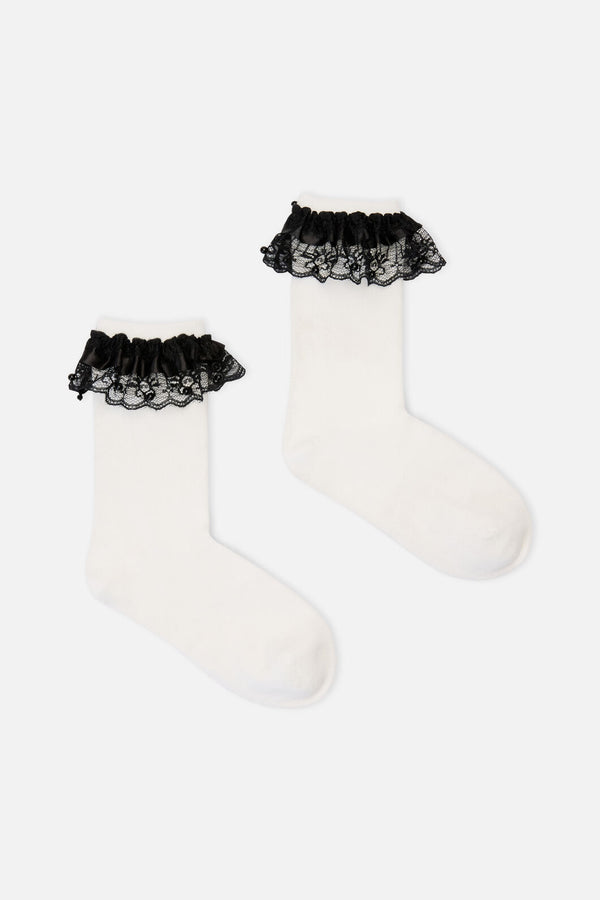 Black Friday - Contrast Lace Socks - white