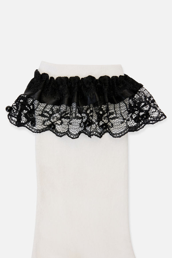 Black Friday - Contrast Lace Socks - white