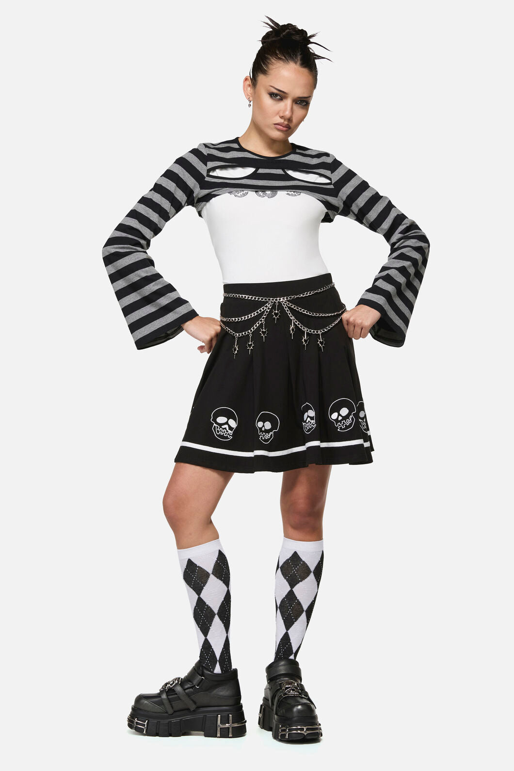 Black Friday - Spiked Heart Charm Chain Belt - silver