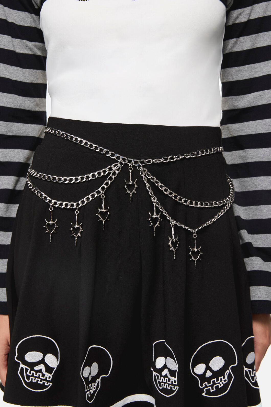 Black Friday - Spiked Heart Charm Chain Belt - silver