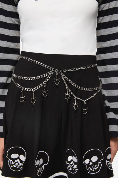 Black Friday - Spiked Heart Charm Chain Belt - silver