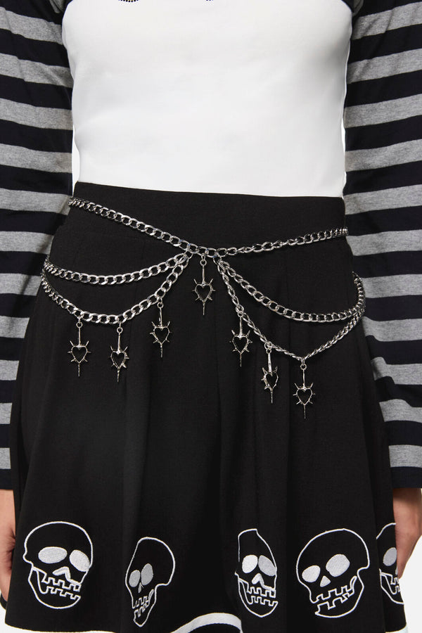 Black Friday - Spiked Heart Charm Chain Belt - silver