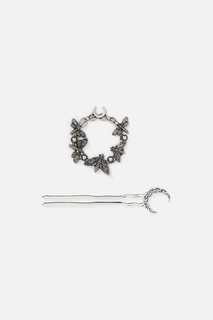 Black Friday - Moth & Moon Hair Pin - silver