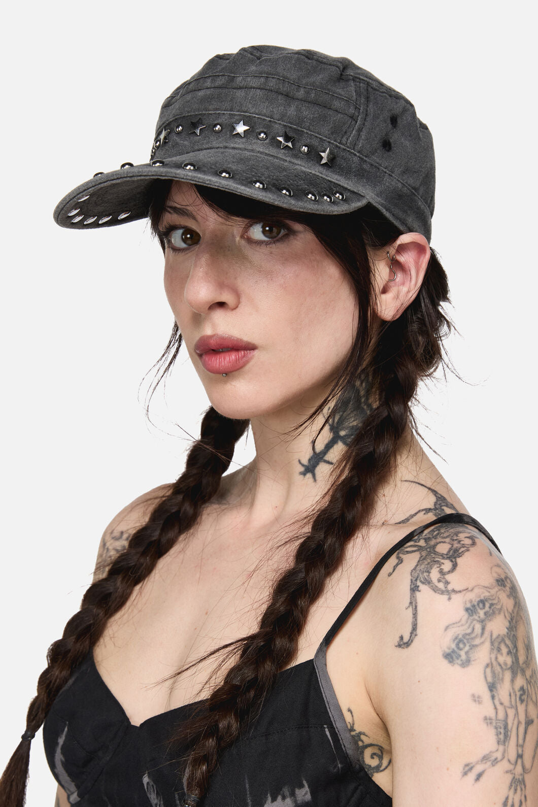 Black Friday - Washed Denim Star Stud Cap - black