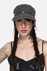 Black Friday - Washed Denim Star Stud Cap - black
