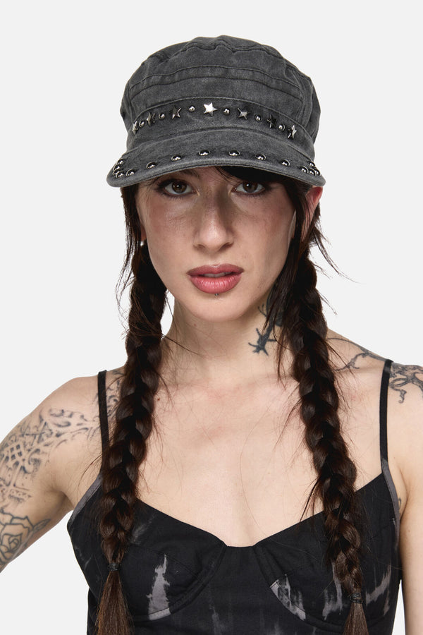 Black Friday - Washed Denim Star Stud Cap - black