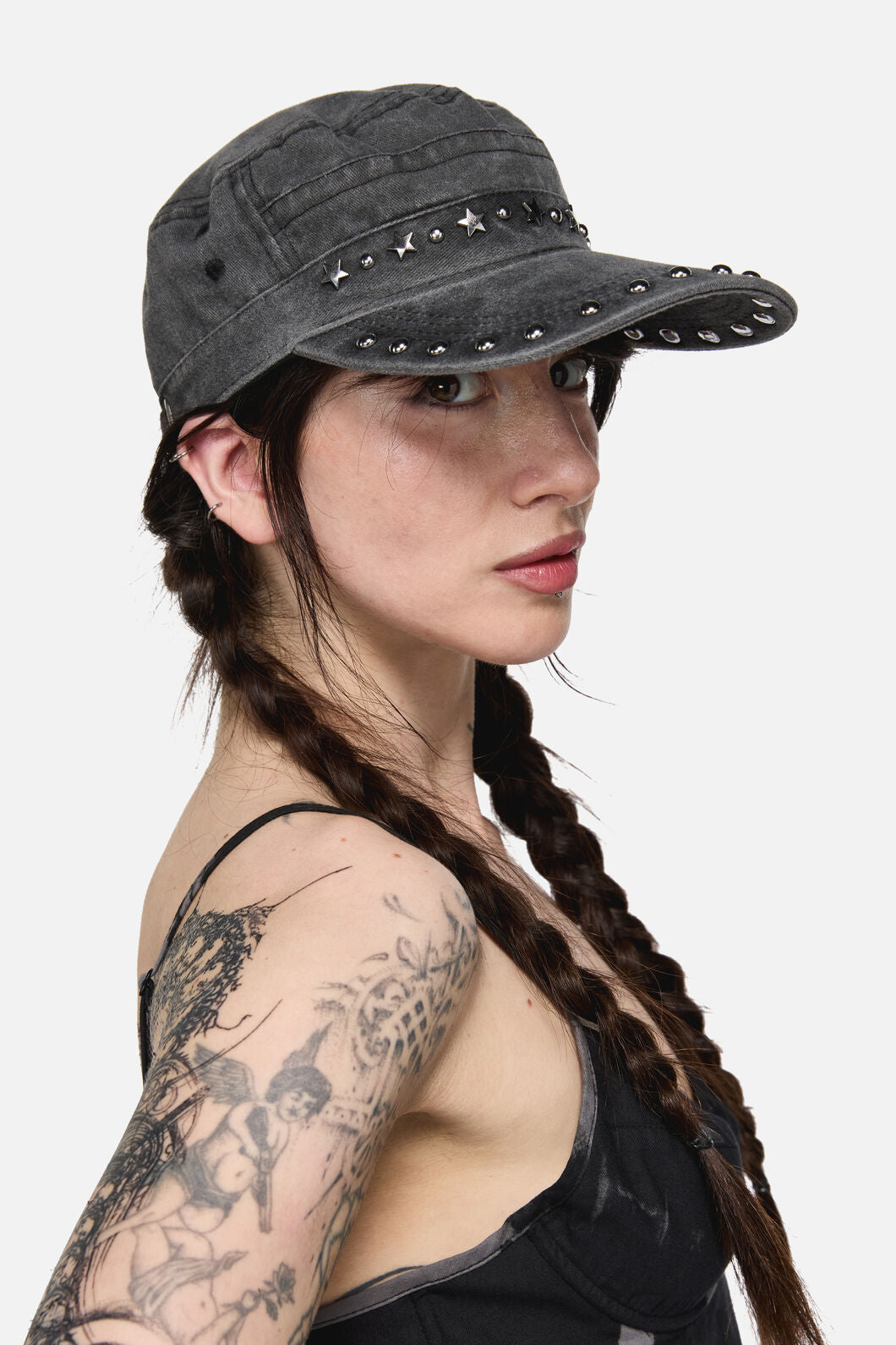 Black Friday - Washed Denim Star Stud Cap - black