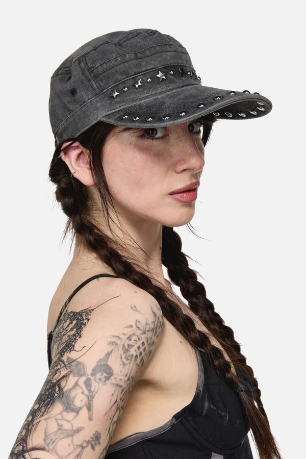 Black Friday - Washed Denim Star Stud Cap - black