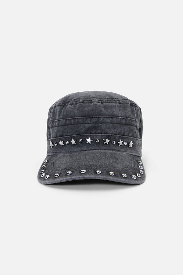 Black Friday - Washed Denim Star Stud Cap - black