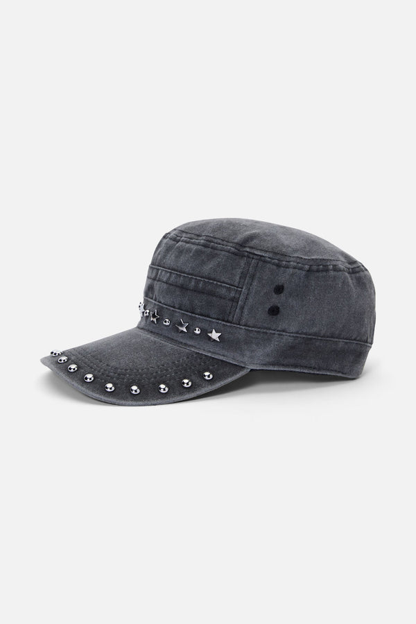 Black Friday - Washed Denim Star Stud Cap - black