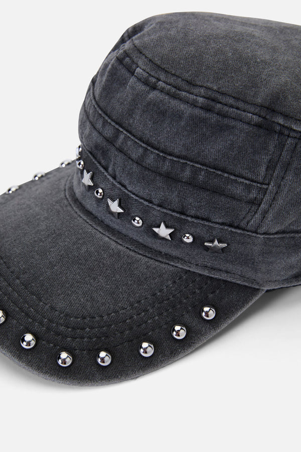 Black Friday - Washed Denim Star Stud Cap - black