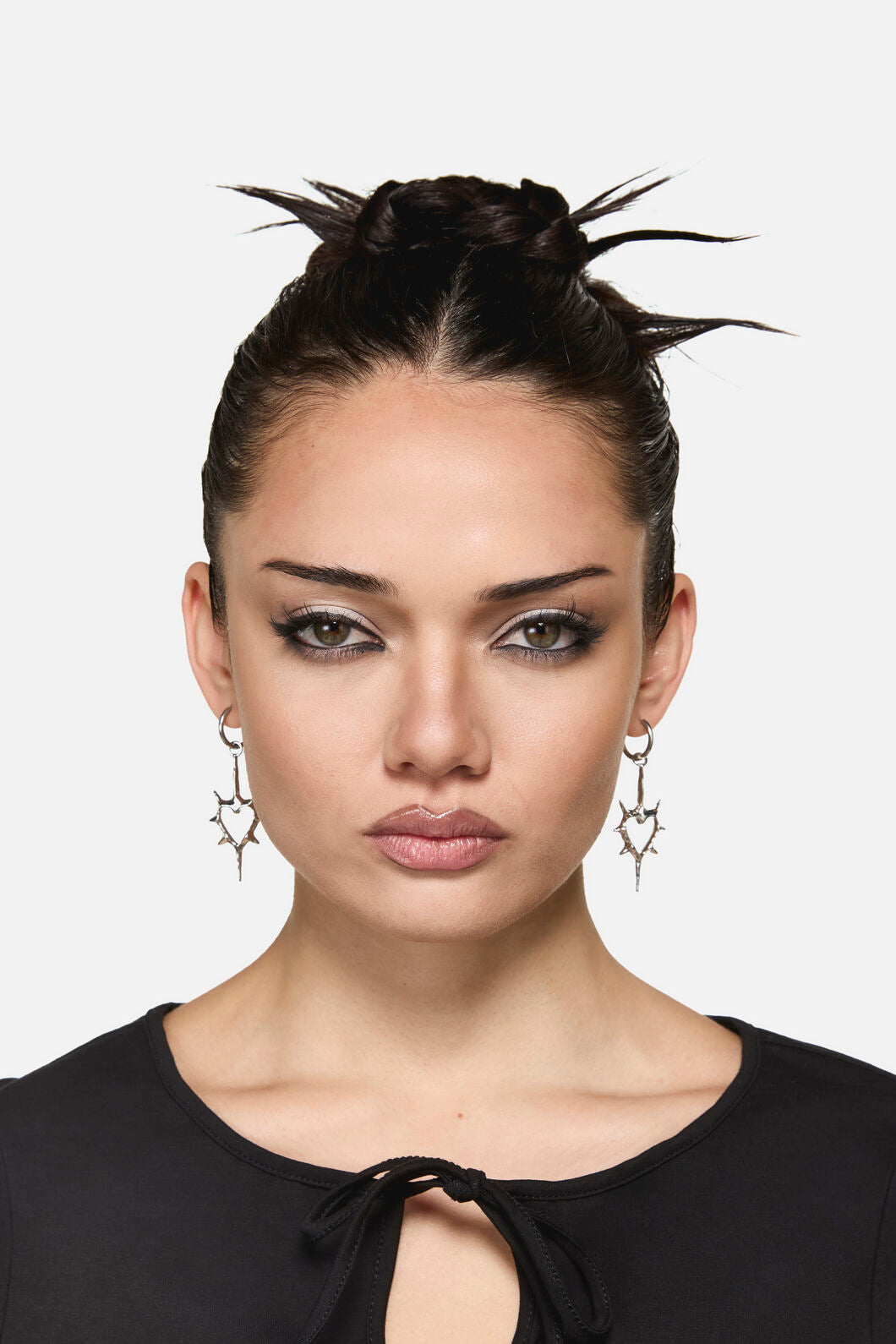 Black Friday - Spiked Heart Sleeper Earrings - silver