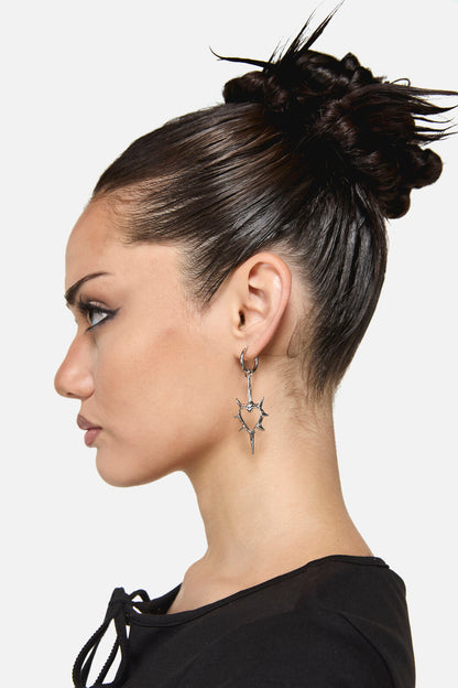 Black Friday - Spiked Heart Sleeper Earrings - silver