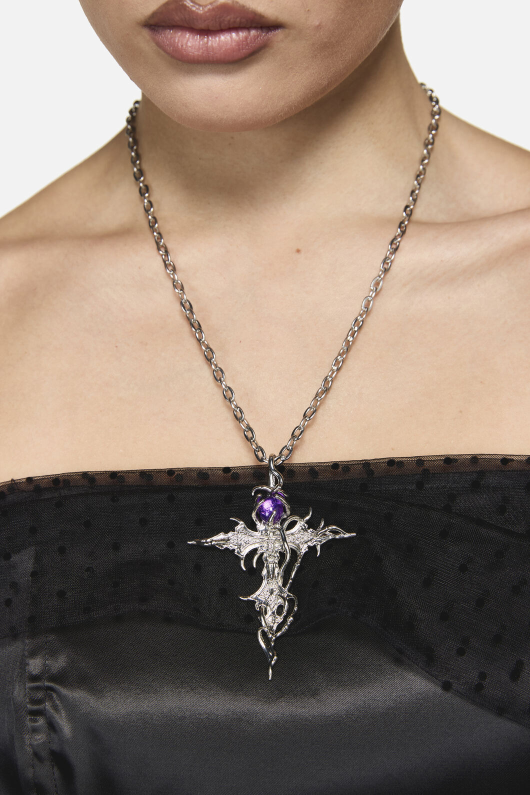 Black Friday - Melting Cross Pendant Necklace - silver