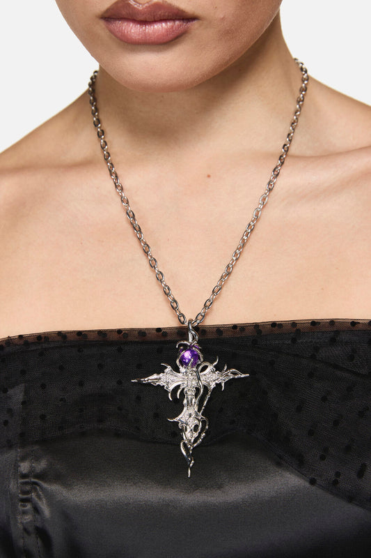 Black Friday - Melting Cross Pendant Necklace - silver