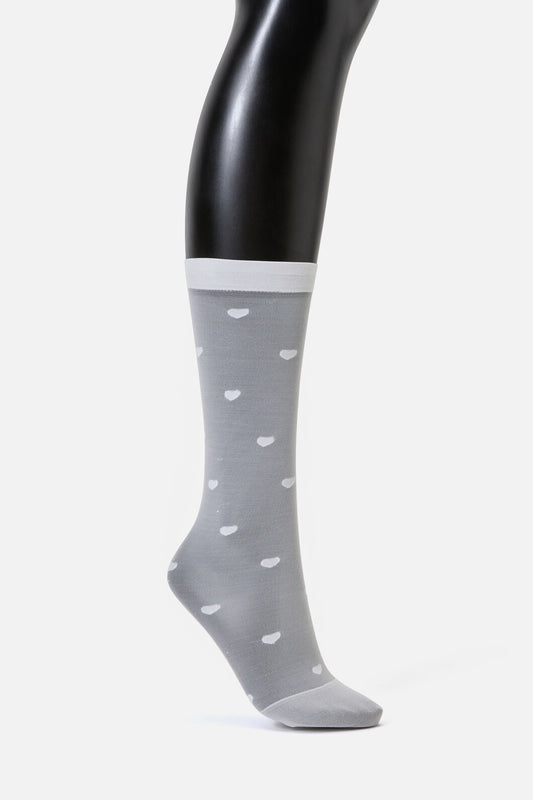 Black Friday - White Heart Mesh Long Socks - white