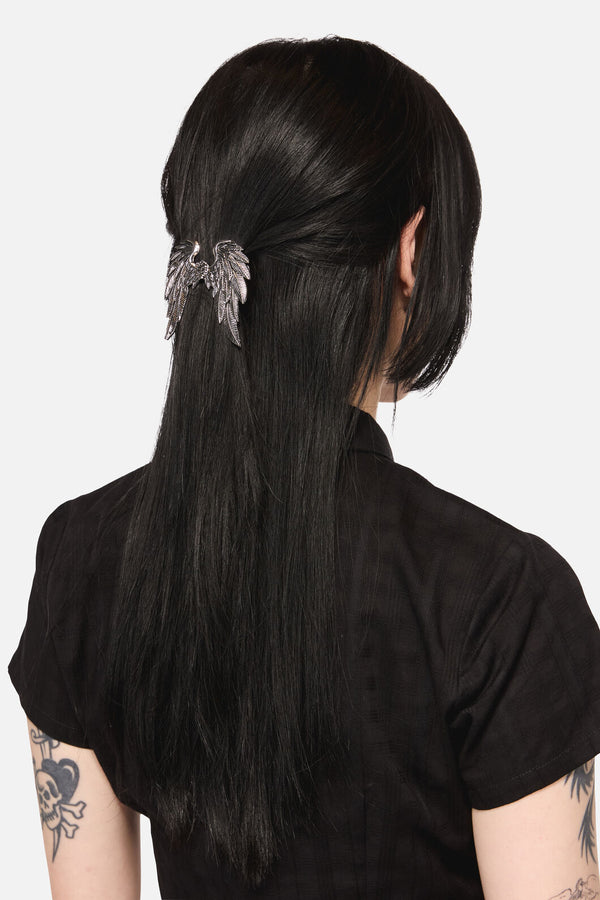 Black Friday - Winged Barrette Clip - silver