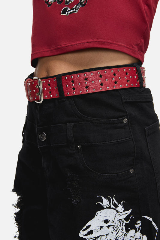 Black Friday - Star Notch Stud Belt - red