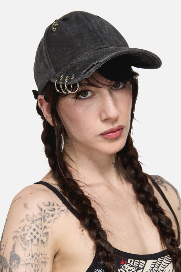 Black Friday - Simple Distressed Pierced Cap - grey