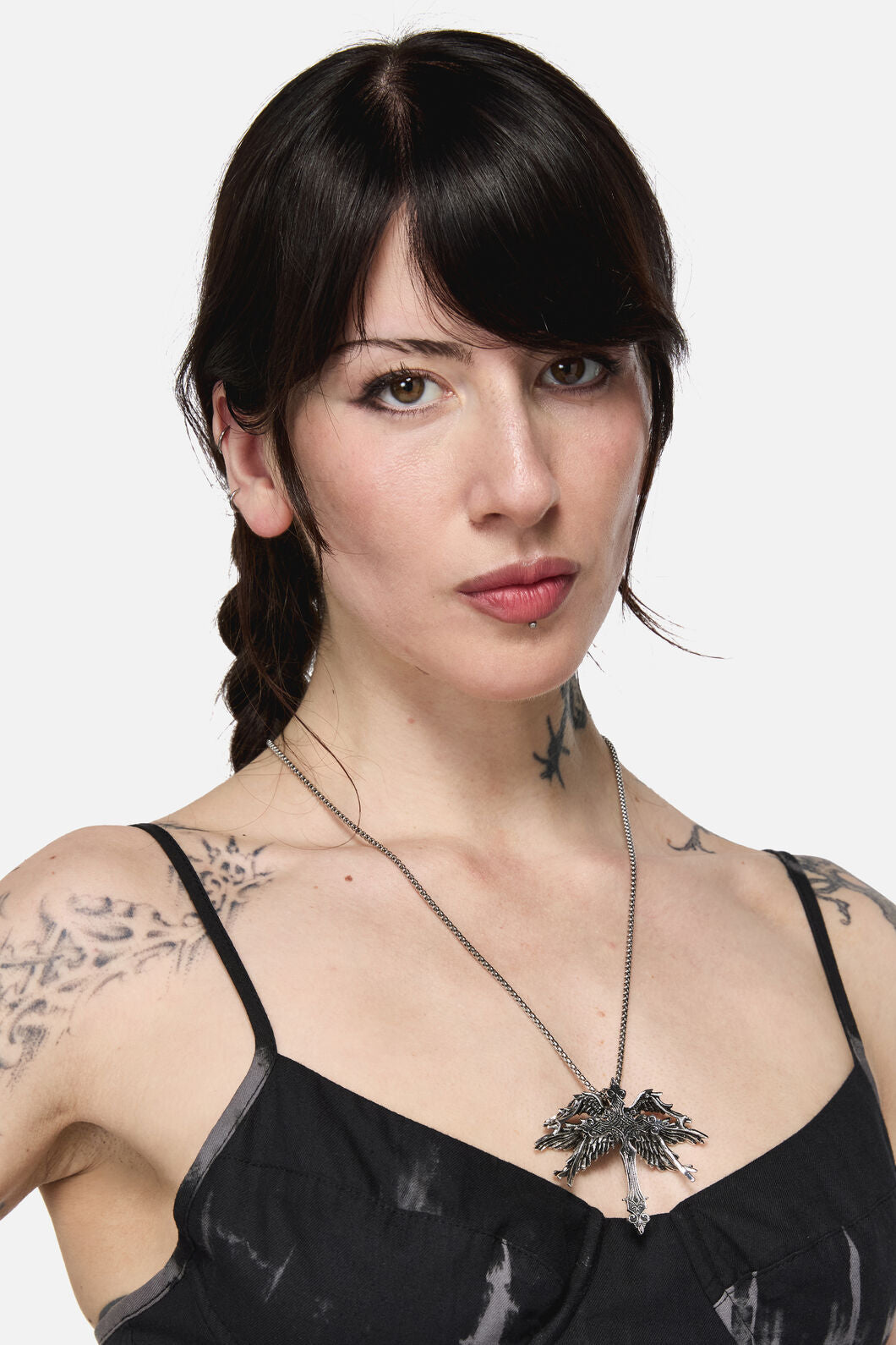 Black Friday - Abstract Winged Cross Necklace - silver