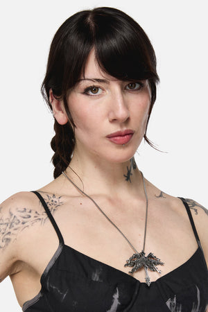 Black Friday - Abstract Winged Cross Necklace - silver