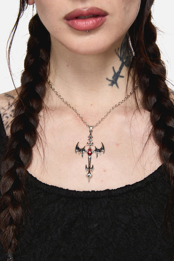 Black Friday - Spike Cross Necklace - silver