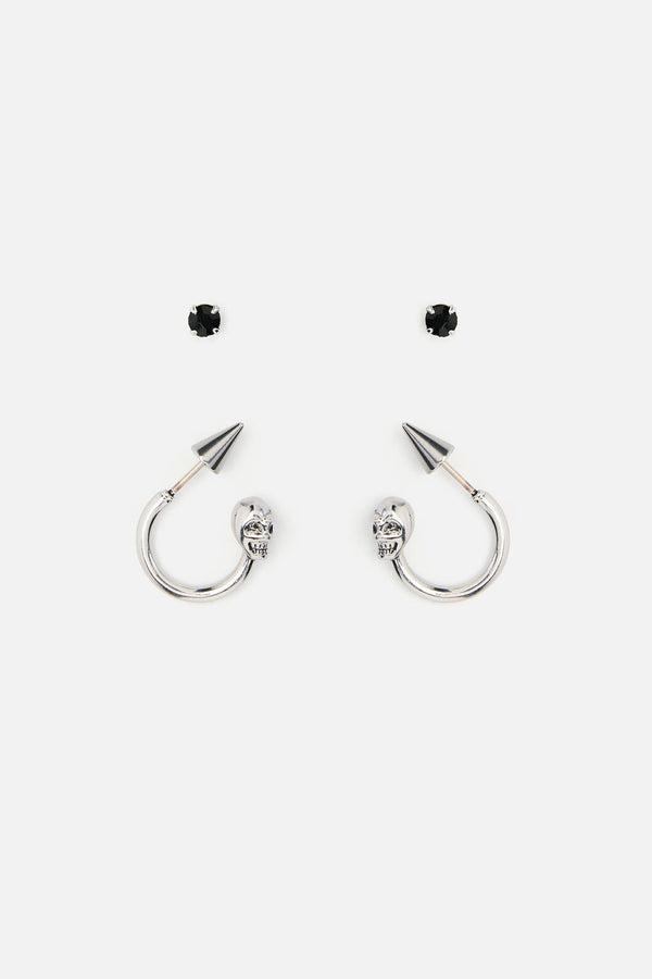 Black Friday - Spike Skull Earrings - silver