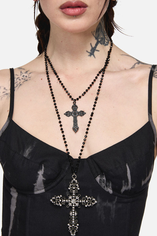 Black Friday - Double Cross Necklace - black