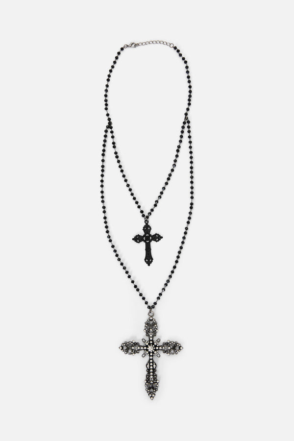 Black Friday - Double Cross Necklace - black