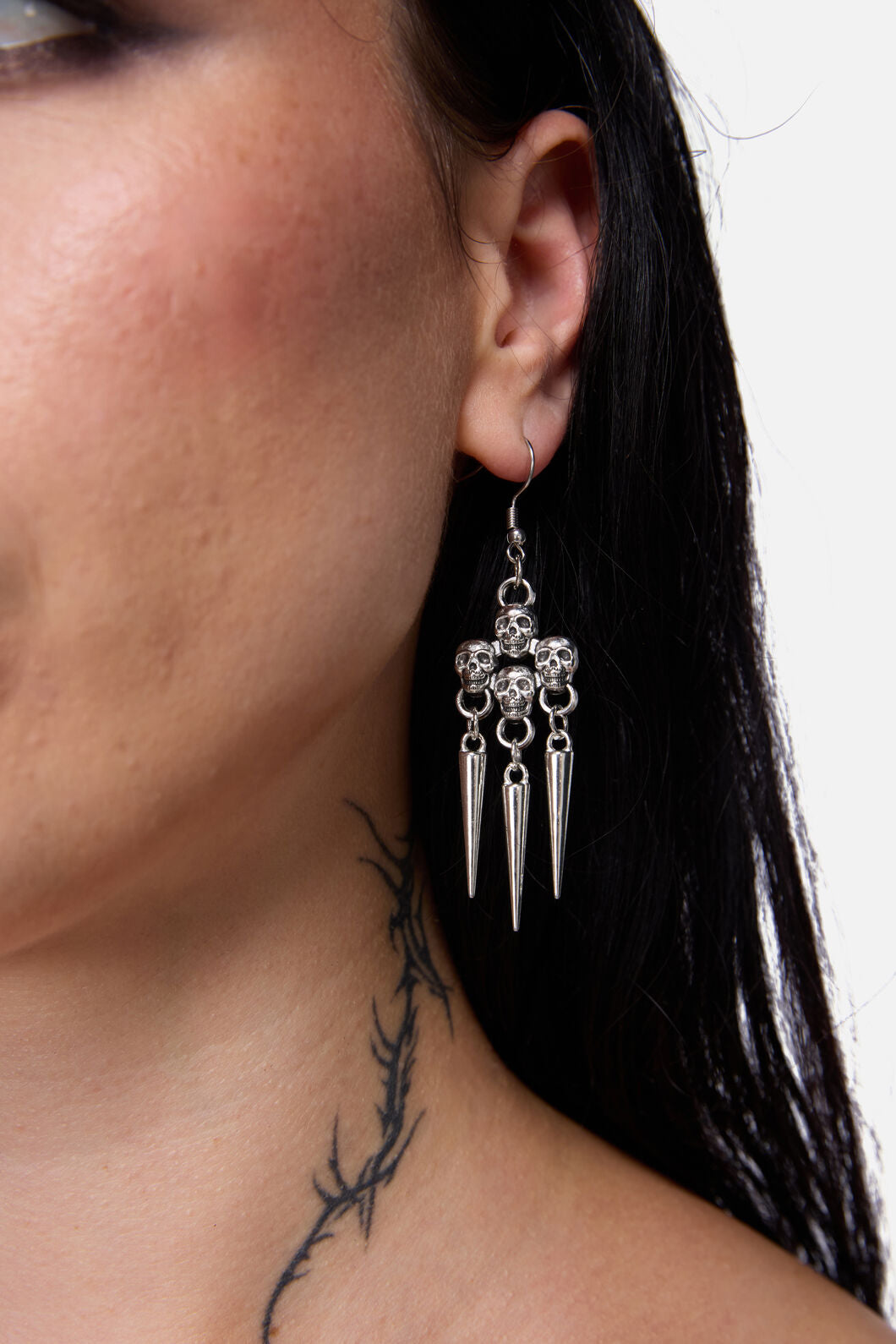Black Friday - Skull Drop Spike Earrings - silver