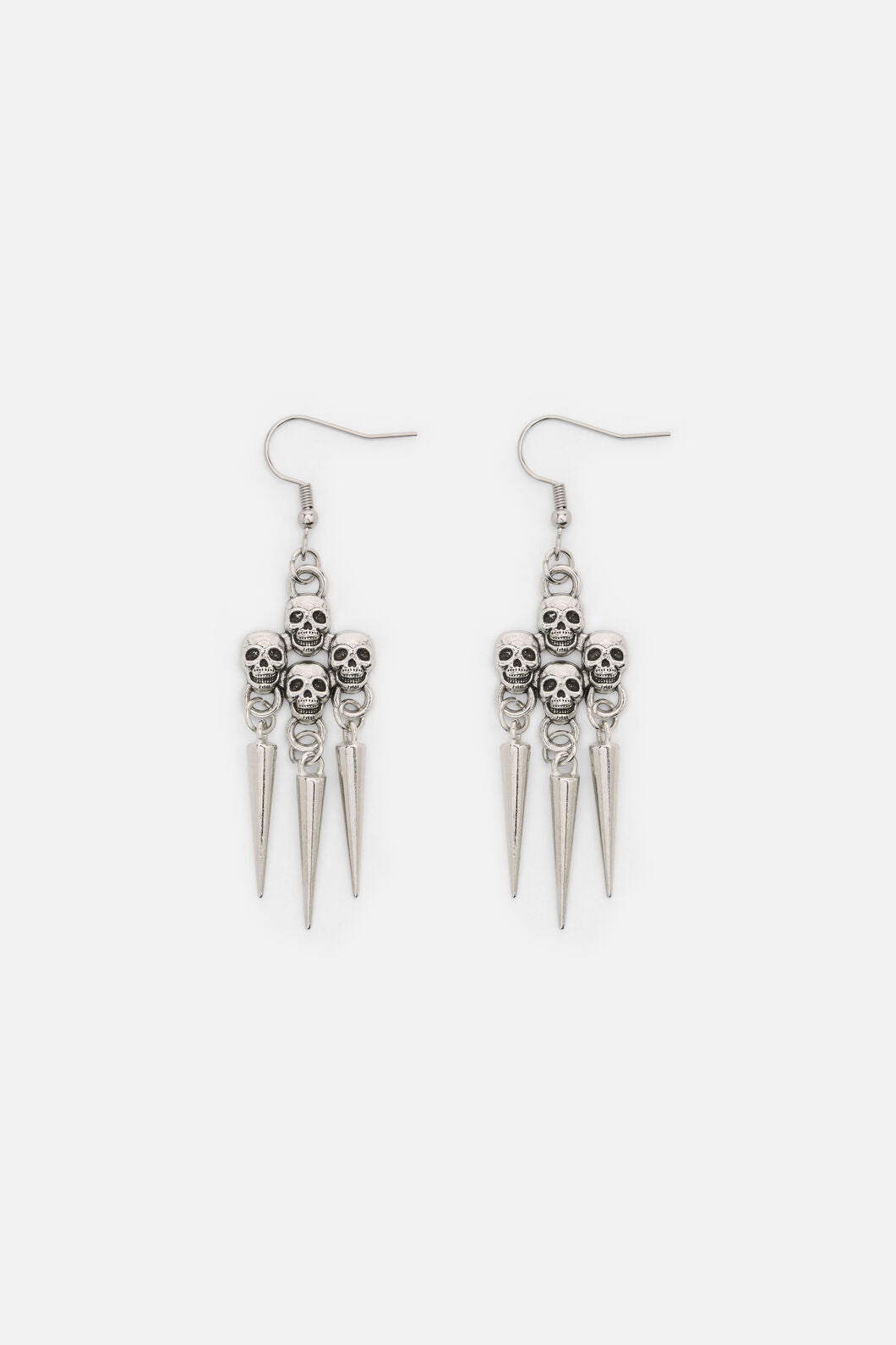 Black Friday - Skull Drop Spike Earrings - silver
