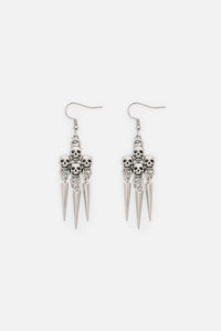 Black Friday - Skull Drop Spike Earrings - silver