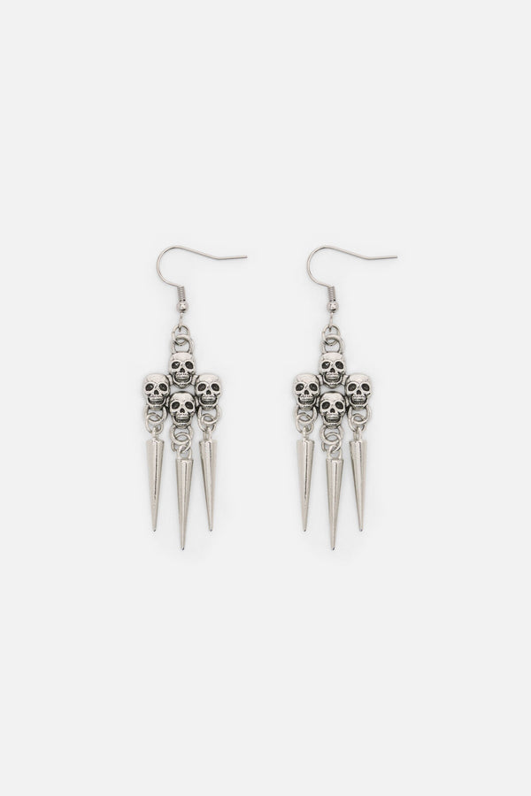 Black Friday - Skull Drop Spike Earrings - silver