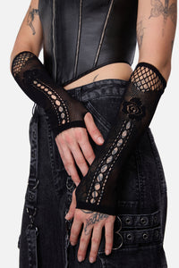 Black Friday - Rose Fishnet Gloves - black