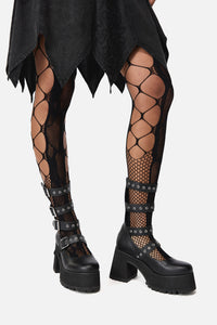 Black Friday - Cut Out Floral Mesh Tights - black