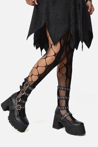 Black Friday - Cut Out Floral Mesh Tights - black