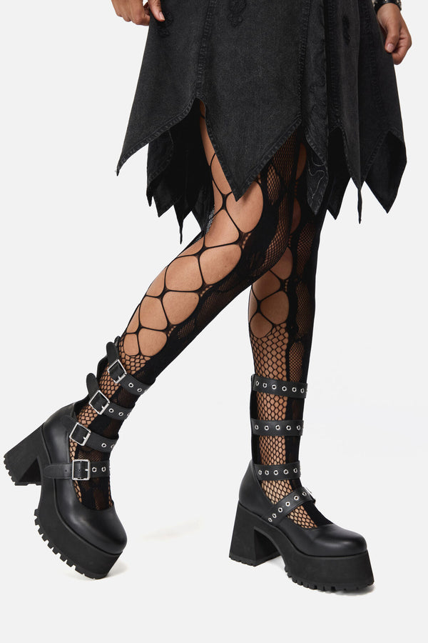 Black Friday - Cut Out Floral Mesh Tights - black