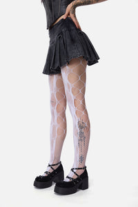 Black Friday - Cut Out Floral Mesh Tights - white