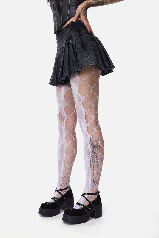 Black Friday - Cut Out Floral Mesh Tights - white