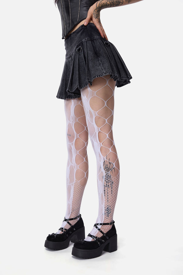Black Friday - Cut Out Floral Mesh Tights - white