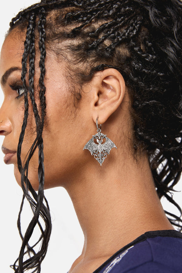 Black Friday - Bat Sleeper Earrings - silver