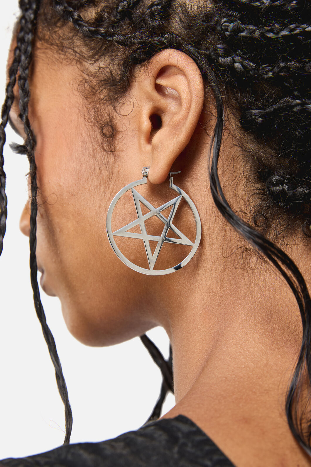Black Friday - Pentagram Hoop Earrings - silver