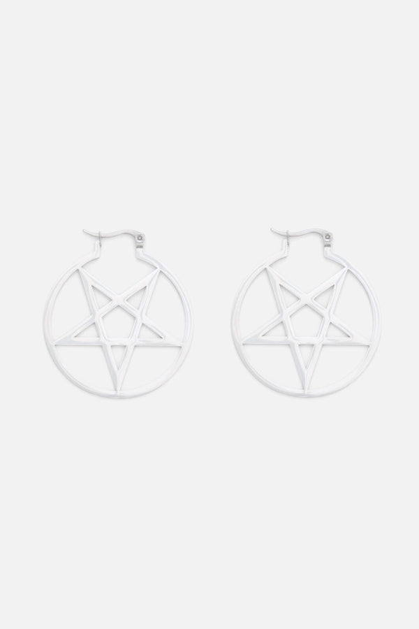 Black Friday - Pentagram Hoop Earrings - silver