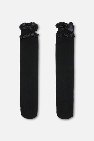Black Friday - Double Ruffle Long Socks - black