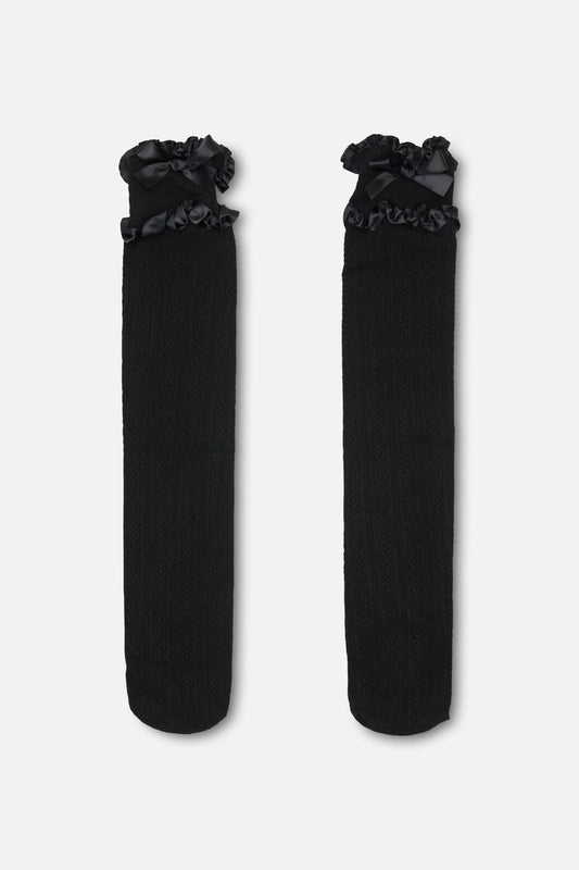 Black Friday - Double Ruffle Long Socks - black