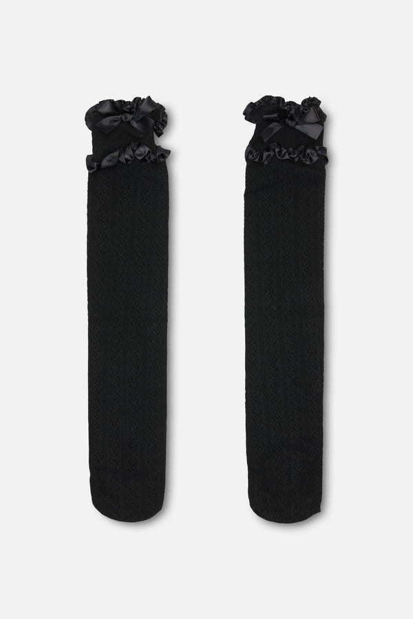 Black Friday - Double Ruffle Long Socks - black