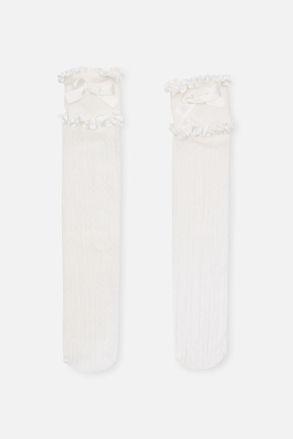 Black Friday - Double Ruffle Long Socks - white