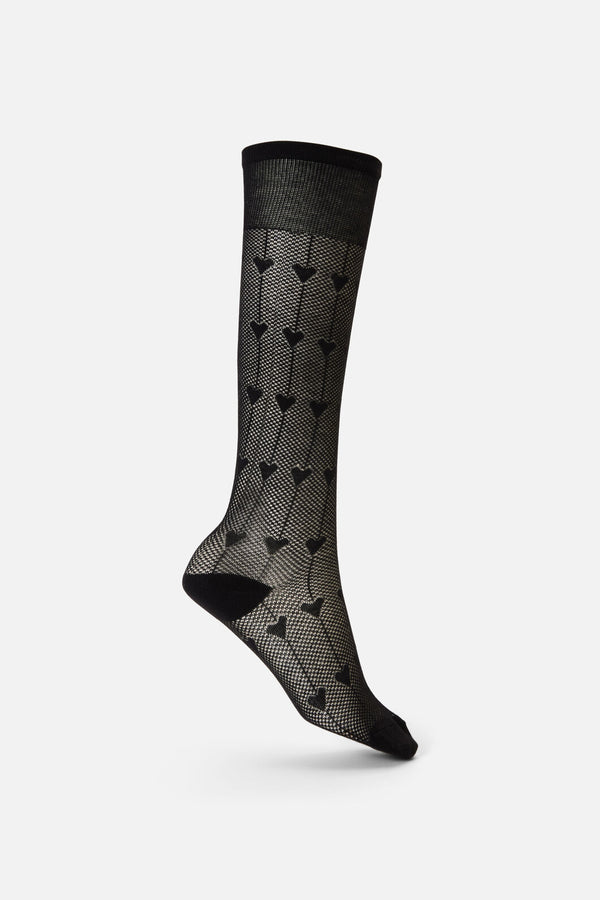 Black Friday - Hearts Long Mesh Socks - black