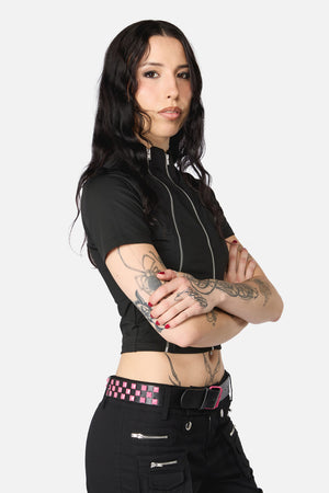 Black Friday - Checkered Stud Belt - pink-black